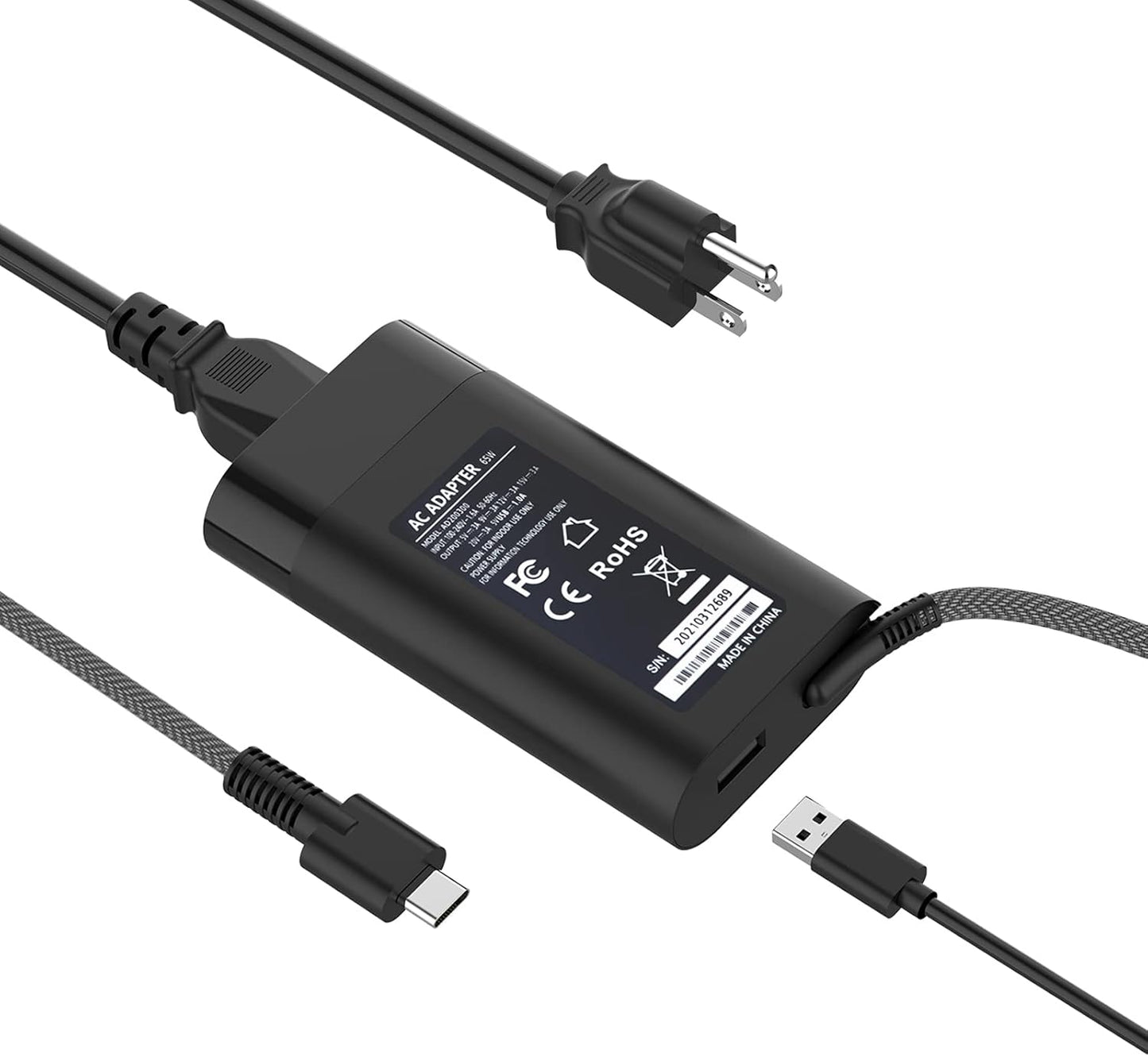 65W USB-C Laptop Charger - Universal Type-C Fast Power Adapter for HP EliteBook/Chromebook, Dell XPS 13/15, Lenovo ThinkPad/Yoga