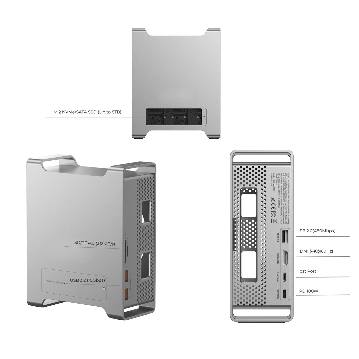 MiliForge Pro Dock | 9-in-1 Aluminum Expansion Base for Mac Mini M4 & Studio