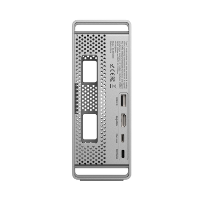 Front view of MiliForge Mac Mini docking station featuring high-speed SD 4.0, TF 4.0 card slots and dual 10Gbps USB ports for easy access.